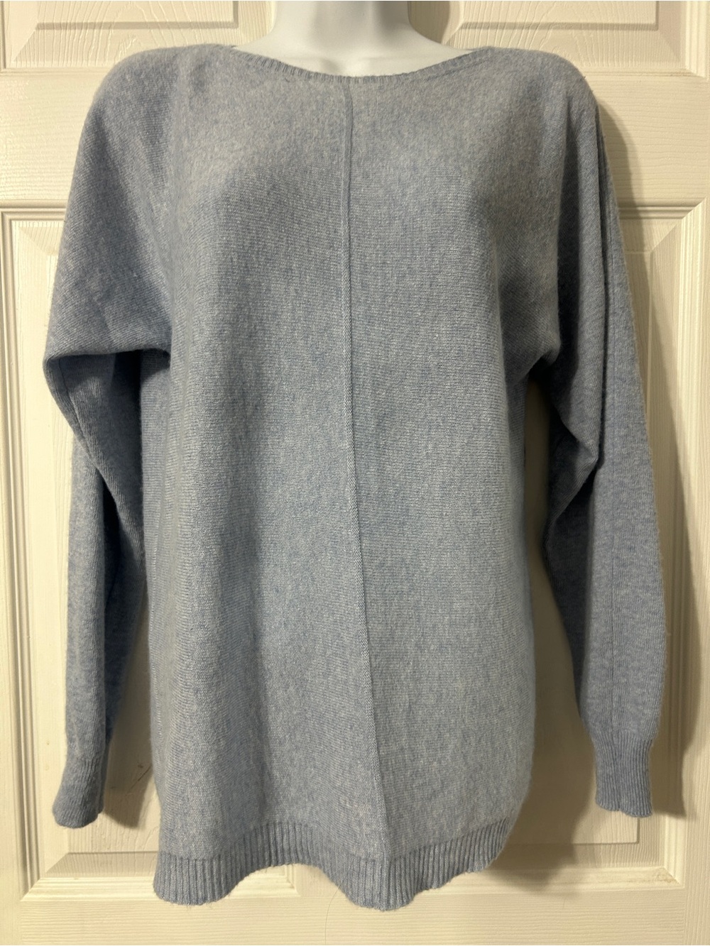 Relaxed Light Blue Boatneck Knit Sweater